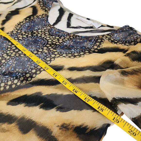 Chicos Womens Sheer Tunic Blouse Size Small Tiger Animal Print Old Money - Picture 8 of 9